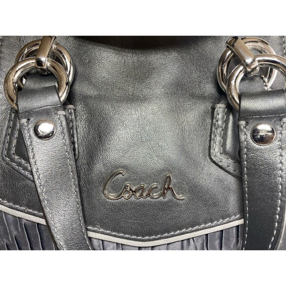 Coach Leather Satchel Purse Bag F20084 Ashley Madison Pleated Gray Pink Lining - Picture 6 of 16